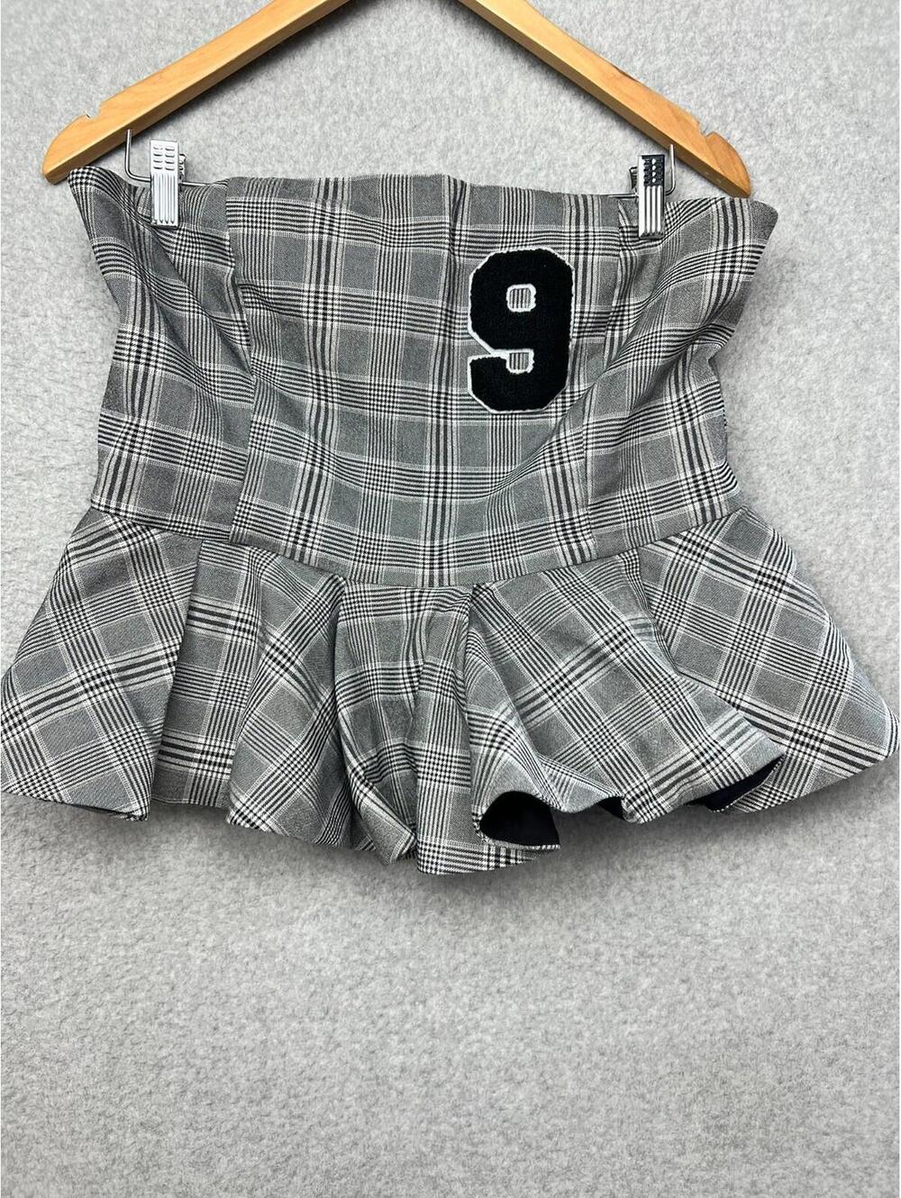 Mare Mare Anthropologie Grey Plaid Strapless Peplum Top academia Varsity XL Prep